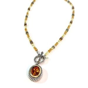 CHICO'S Warm Yellow Toned Beaded Toggle Necklace with Designer Crystal Pendant​